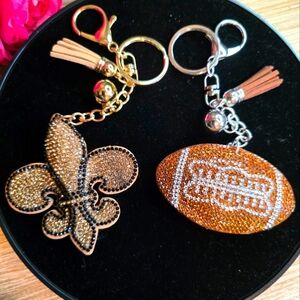 New Orleans Saint & Football Rhinestone Handbag Charm - Keychain Set